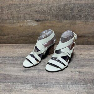 Nordstrom Signature Ivory Leather Strappy Wood Heel Sandal Women's Size 7.5